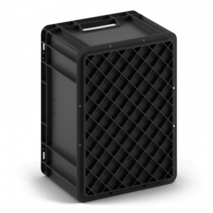 Евроконтейнер 400x300x220 мм Арт. EC-4322.4 черный с усиленным дном и закрытыми ручками Евроконтейнер 400x300x220 мм Арт. EC-4322.4 черный с усиленным дном и закрытыми ручками